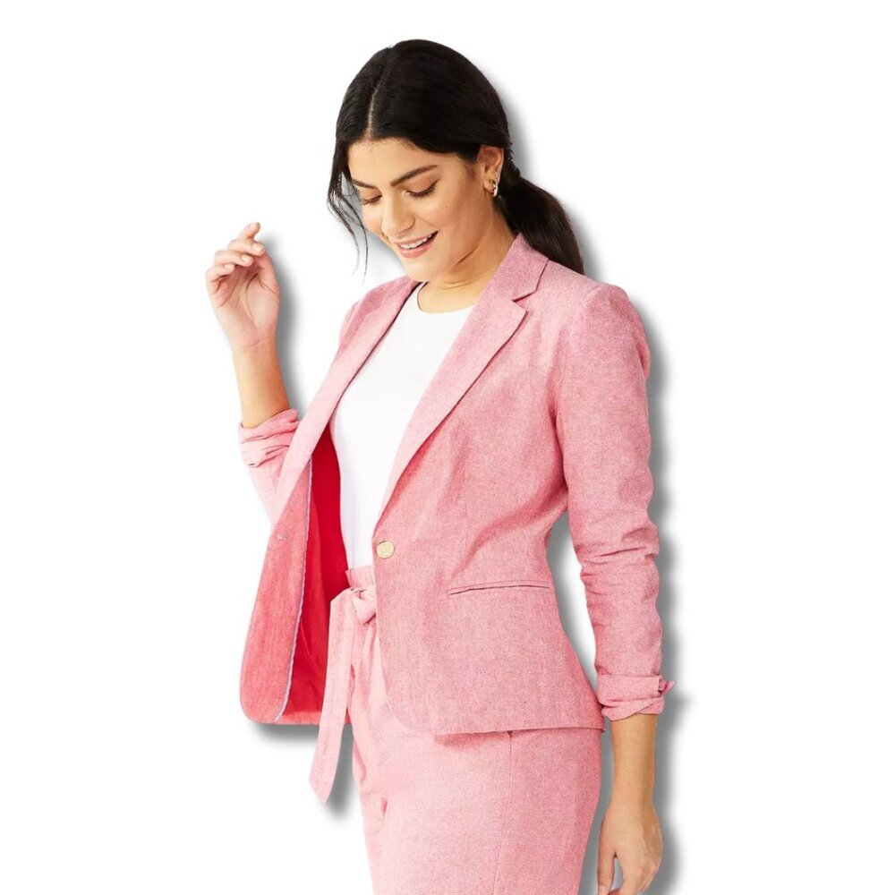 Draper James NWT Linen Blend Blazer Jacket Cherry Red M Breathable Summer New